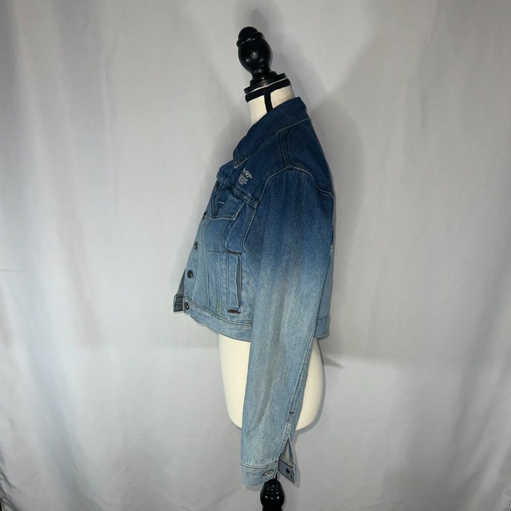 Harley Davidson Denim Cropped Ombré Jean Jacket XS Vintage Biker Motorcycle - Picture 5 of 14